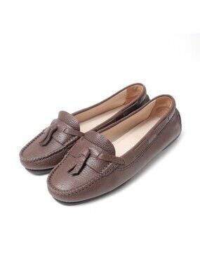 Chanel Loafers Driving Shoes Slip On CC Logo Tassel 35.5